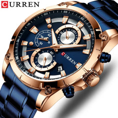 CURREN Stainless Steel Luxury Men Business Watches Quartz Chronograph Wristwatch