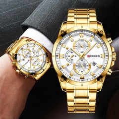 CURREN Stainless Steel Luxury Men Business Watches Quartz Chronograph Wristwatch