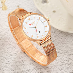 CURREN Stylish Women Quartz Watches Stainless Steel Mesh Band