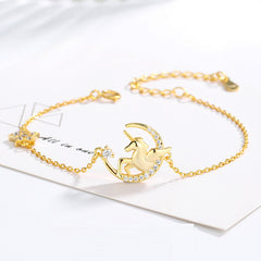 Charm Glitter Unicorn Star 925 Sterling Silver Gold Chain Bracelet