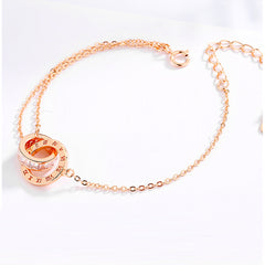 Charm Luckly Double Ring Love 925 Sterling Silver Chain Bracelet