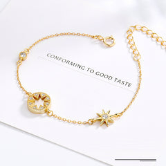 Charm Rhinestone Eight Star 925 Sterling Silver Gold Chain Bracelet