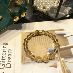 Gold Rutilated Quartz Crystal Citrine Topaz Tiger Eye Stone Good Luck & Weath Bracelet