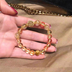 Gold Rutilated Quartz Crystal Citrine Topaz Tiger Eye Stone Good Luck & Weath Bracelet