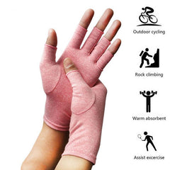 Pink Compression Fingerless Gloves Provide Arthritic Hand Joint Pain Relief