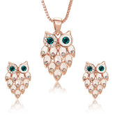 Charming Retro Owl Pendant Choker Necklace Earrings Jewelry Set