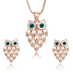 Charming Retro Owl Pendant Choker Necklace Earrings Jewelry Set