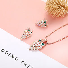 Charming Retro Owl Pendant Choker Necklace Earrings Jewelry Set