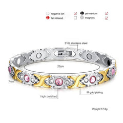 Crystal Rhinestone Titanium Magnetic Therapy Health Bracelet Pain Relief