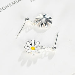 Delicate Daisy Sunflower Pendant S925 Silver Stud Earrings