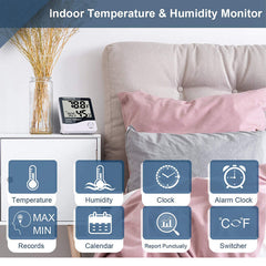LCD Electronic Digital Temperature Humidity Thermometer Hygrometer Weather Station Clock