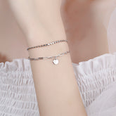 Double Layer Charm 925 Sterling Silver Chain Bracelet Lucky Plate