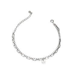 Double Layer Charm 925 Sterling Silver Chain Bracelet Lucky Plate