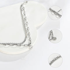 Double Layer Charm 925 Sterling Silver Chain Bracelet Lucky Plate