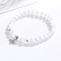 Double Layer Glitter Star Moon 925 Sterling Silver Chain & White Opal Bracelets