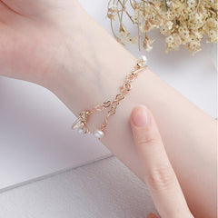 Double Layered Pearl Cuff Bangle Good Luck Bracelet