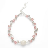 Double Strawberry Crystal and Gray Moonstone Stone Bead Bracelet