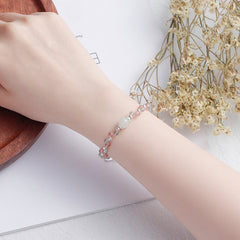 Double Strawberry Crystal and Gray Moonstone Stone Bead Bracelet