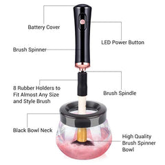 Electric Makeup Brush Cleaner and Dryer Kit with 8 Rubber Holders