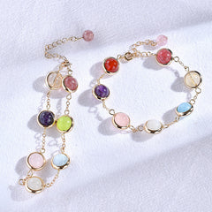 Elegant 7 Color Natural Quartz Crystal Stone Chain Bracelet