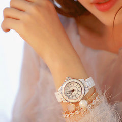 Bee Sister Elegant Ceramics Drilling Machine Wristwatch Nice Dress Watch