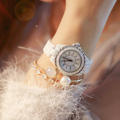 Bee Sister Elegant Ceramics Drilling Machine Wristwatch Nice Dress Watch