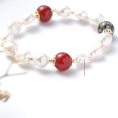 Elegant Freshwater Cultured Pearl Agate Crystal Stone Good Luck Bracelet
