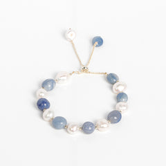 Elegant Freshwater Cultured Pearl Blue Crystal Stone Good Luck Bracelet