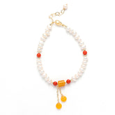 Elegant Freshwater Cultured Pearl Yellow Jade Crystal Stone Good Luck Bracelet