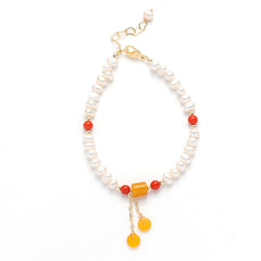 Elegant Freshwater Cultured Pearl Yellow Jade Crystal Stone Good Luck Bracelet
