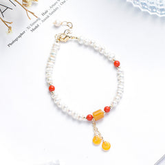 Elegant Freshwater Cultured Pearl Yellow Jade Crystal Stone Good Luck Bracelet