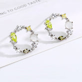 Elegant Green Cubic Zirconia Circle Wreath S925 Silver Stud Earrings