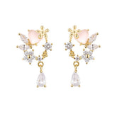 Elegant Rhinestone Flower Crystal Wreath S925 Silver Stud Earrings