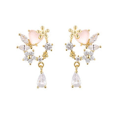 Elegant Rhinestone Flower Crystal Wreath S925 Silver Stud Earrings