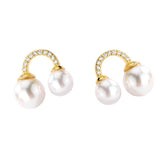 Elegant Rhinestone U Shape Freshwater Pearl S925 Silver Stud Earrings