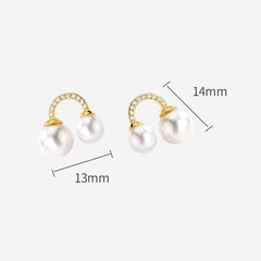 Elegant Rhinestone U Shape Freshwater Pearl S925 Silver Stud Earrings