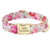 Floral Print Personalized Dog Tag Collar Leash Free Engrave Nameplate