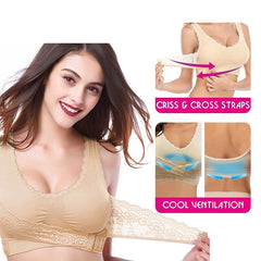 Front Criss-Cross Push Up Lace Bra Seamless Wireless Lift Sports Bra