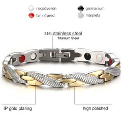 Gold Silver Titanium Steel Magnetic Therapy Health Link Bracelet Men Women