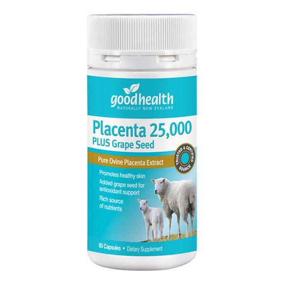 Good Health Placenta 25,000 Plus Grape Seed 60 capsules