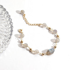 Gray Moonstone Blue Feng Shui Pixiu/Piyao Good Luck Wealth Bracelet