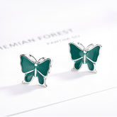 Green Butterfly Tiny 925 Sterling Silver Stud Earrings
