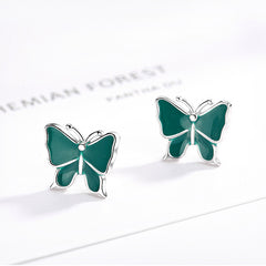 Green Butterfly Tiny 925 Sterling Silver Stud Earrings
