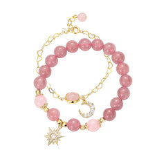 Half Moon Eight Star Natural Strawberry Crystal Stone Beaded Bracelet