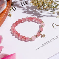 Half Moon Eight Star Natural Strawberry Crystal Stone Beaded Bracelet