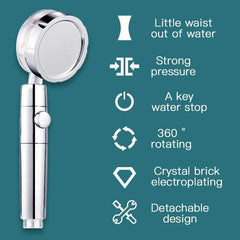 High Pressure Turbo Rrop Fan Shower Head 360° Rotation Water Saving