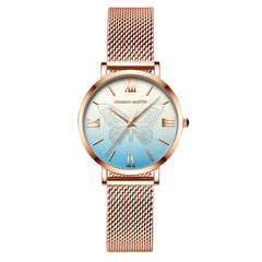 Hannah Martin Stylish 3D Butterfly Women Quartz Watches Stainless Steel Mesh Band