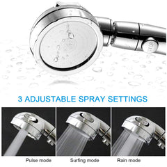 High Pressure 3 Spray Modes Shower Head with ON/OFF Pause Switch