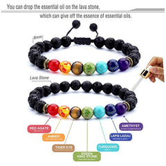 2pcs 7-Chakras Elastic Lava Stone Bead Health Care Bracelet