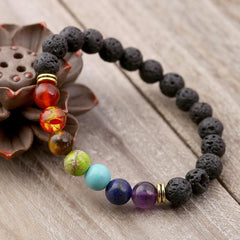 2pcs 7-Chakras Elastic Lava Stone Bead Health Care Bracelet